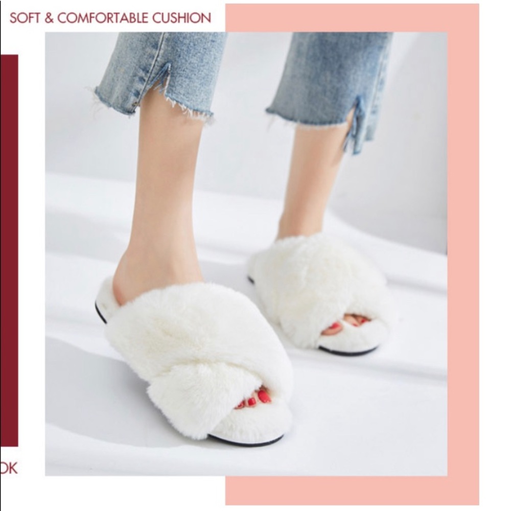 New Soft Furry Criss Cross Slippers S - Picture 2 of 10